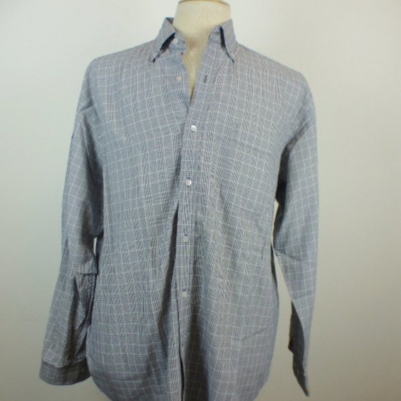 BOBBY JONES L casual dress work shirt striped navy blue L/S button down men's main image 1